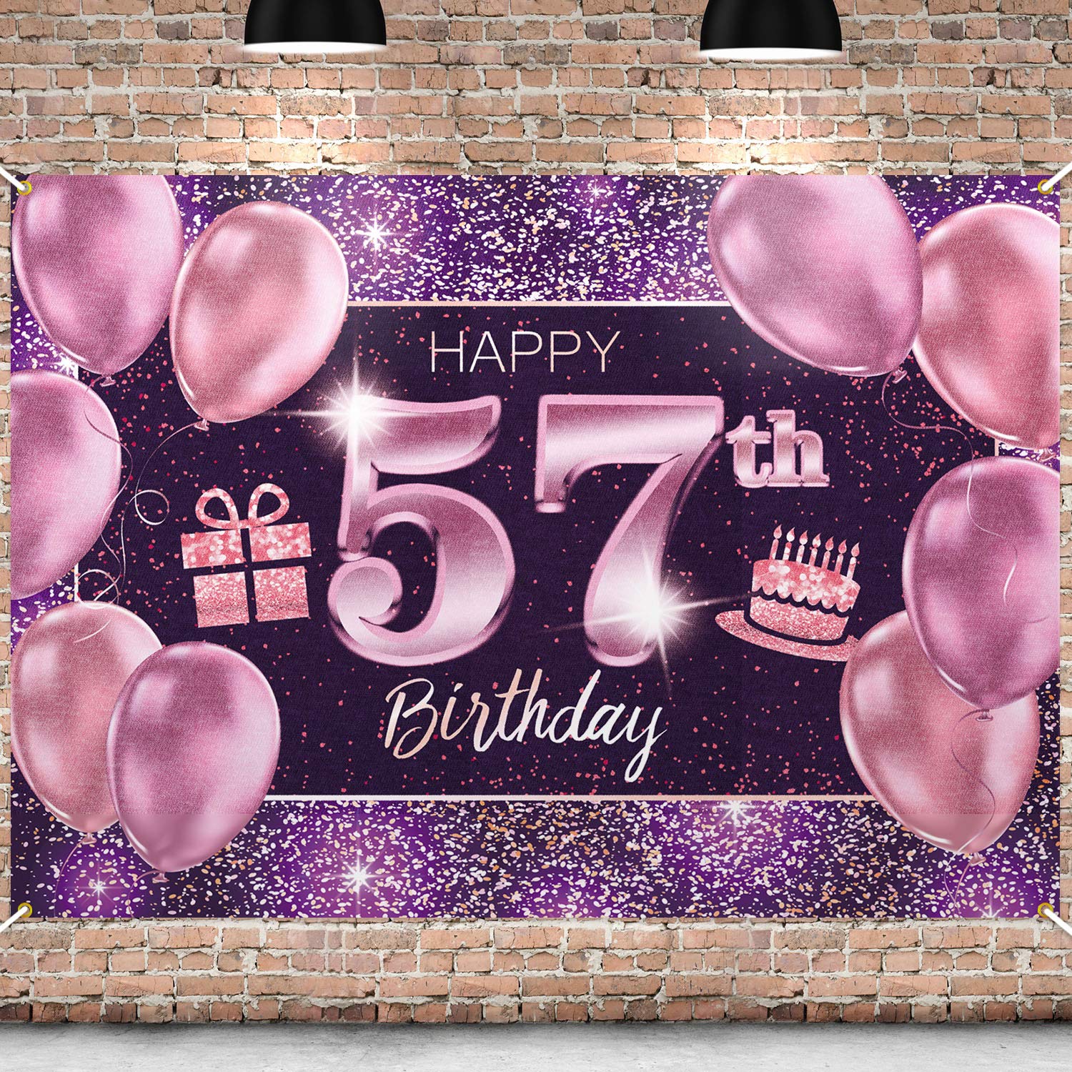 PAKBOOM Happy 57th Birthday Banner Backdrop - 57 Birthday Party Decorations Supplies for Women - Pink Purple Gold 4 x 6ft