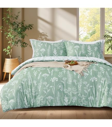 Chezmoi Collection Set Biancheria Letto 3 Pezzi Fran – Piumone 218x223 Cm E 2 Federe – Motivo Floreale Bohémien Blu E Bianco