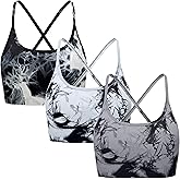 OVESPORT 3 Piece Women's Workout Sports Bras Seamless Tie-dye Strappy Gym Yoga Crop Bra