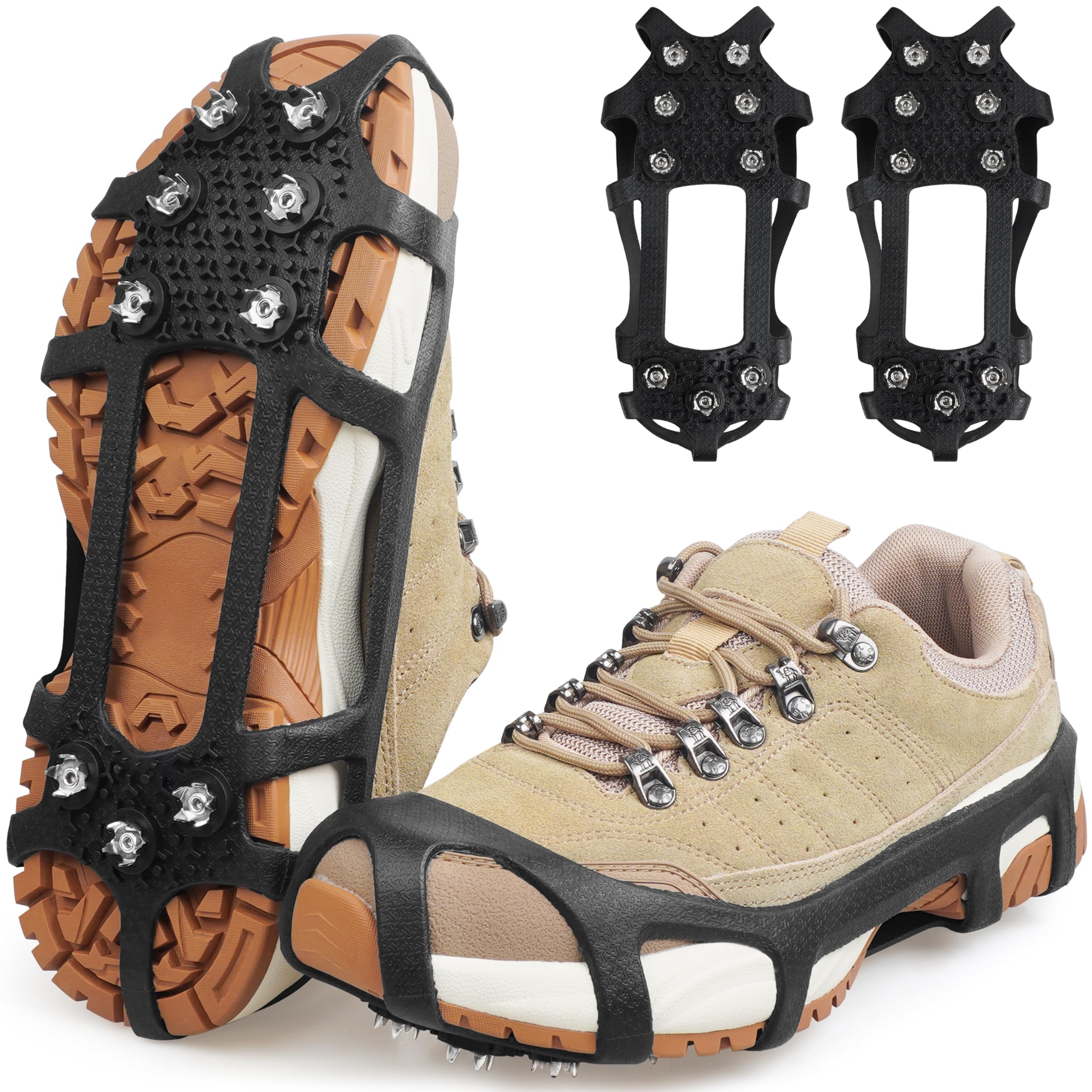 Crampons Ice Cleats for Shoes, Ice Grips Snow Traction Cleats Non-Slip 9 Point Ice Cleats Ice Snow Grippers Overshoe for Winter Hiking Climbing Ice Fishing Running Walking on Snow & Ice