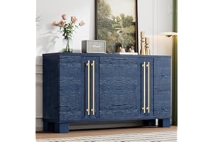 Amposei Modern Sideboard Cabinet 60-Inch Wood Console Storage Cabinet Credenza Dining Buffet Table with 4 Doors and Adjustable Shelves for Living Room Entryway, Navy Blue