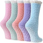 Yebing Non Slip Hospital Socks for Women with Grips Fuzzy Cozy Anti Skid Slipper Socks Winter Warm Soft Fluffy Sleep Socks