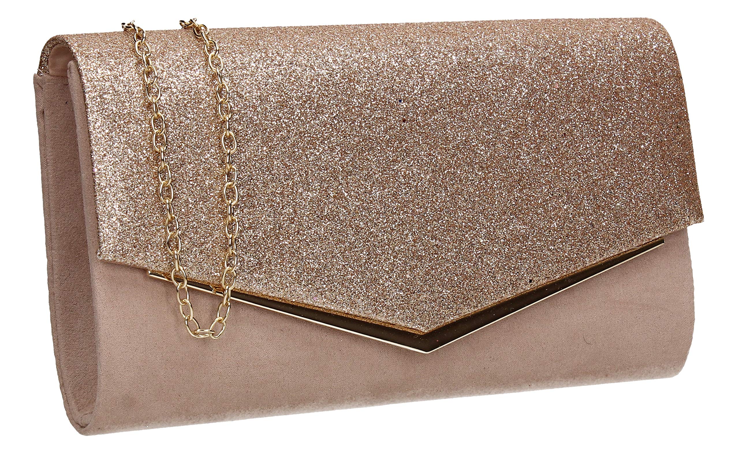 SwankySwans Janey Shiny Envelope Clutch Bag Nude