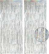 GREATRIL Silver Foil Fringe Curtain Backdrop 3.2 ft x 8.3 ft Pack of 2 view 1