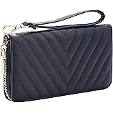 Brentano Vegan Leather Slim Single-Zipper Chevron Embroidered Wallet with Removable Wrist Strap
