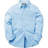 QBK Boys' Long Sleeve Button Down Shirts Oxford Dress Shirt Boys Striped Shirt for 2T-16 Years