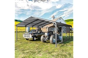 Wisteria Lane 20'x20' Metal Carport with Updated Roof & Enhanced Base, Heavy Duty Canopy Carport Garage, Vertaile for Car, Truck, Boat, Tractors, Party, Dark Gray