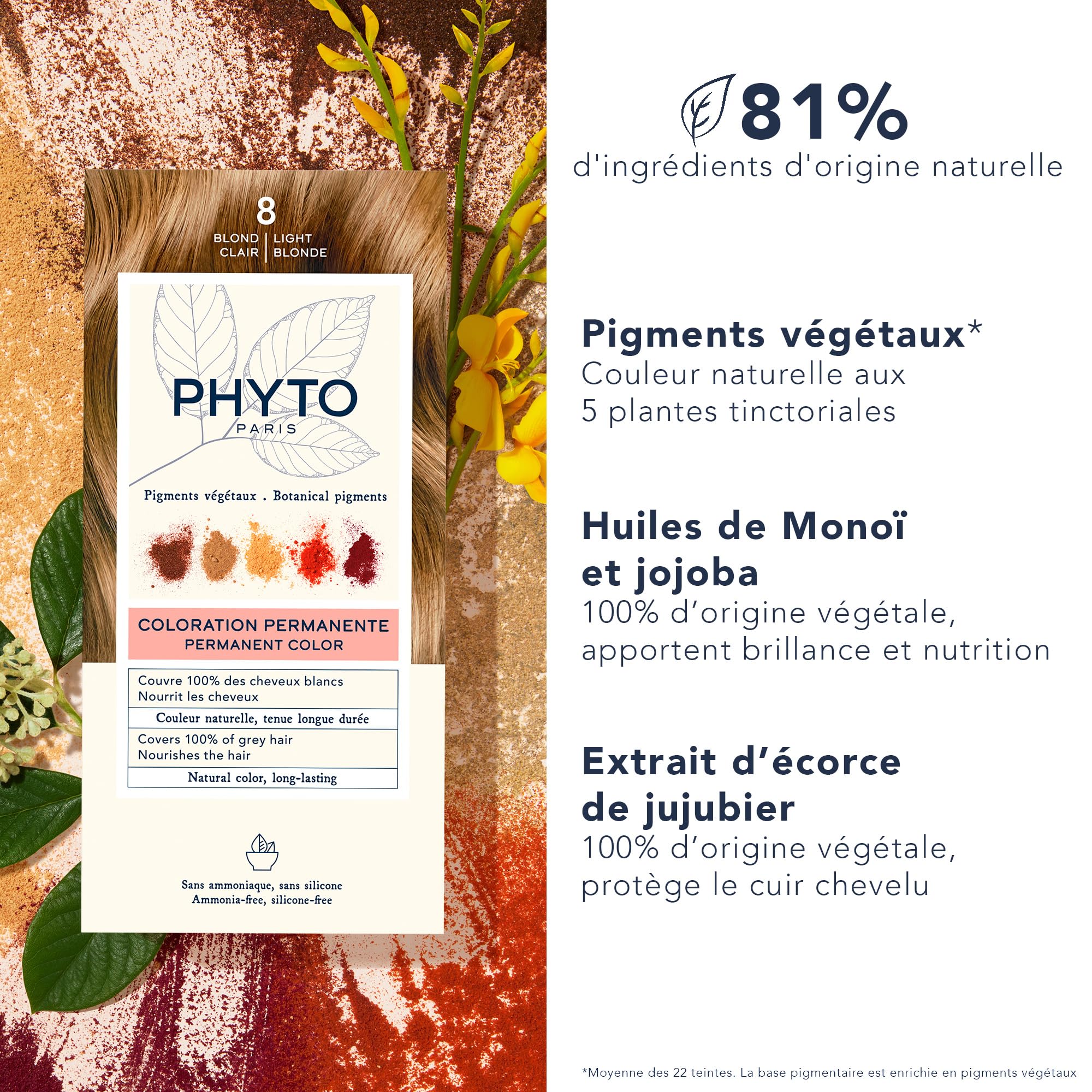PHYTO Phytocolor Permanent Hair Color with Botanical Pigments, 100% Grey Hair Coverage, Ammonia-free, PPD-free, Resorcin-free, 0.42 oz