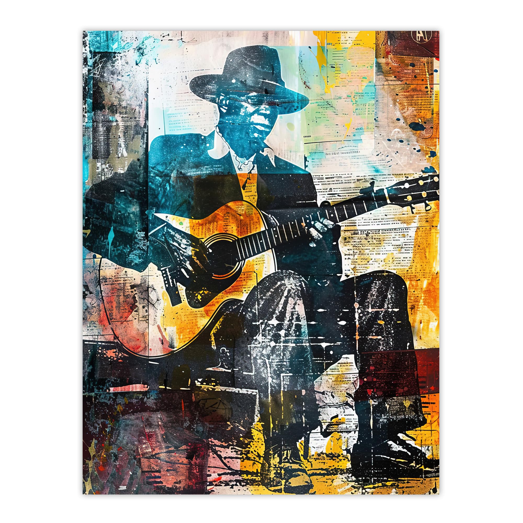 Artery8 Blues Music Guitar Player Upcycle Painting Living Room Extra Large XL Wall Art Poster Print