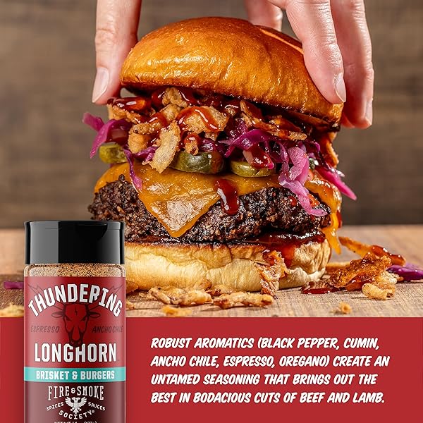 FIRE & SMOKE SOCIETY THUNDERING LONGHORN STEAK SEASONING | 6.1 OZ M | STEAK RUB FOR SMOKING AND GRILLING MEAT | BRISKET, BURGERS DRY BBQ RUBS AND SPICES
