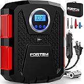 FORTEM Tire Inflator Portable Air Compressor, Air Pump for Car Tires and Bikes, Car Tire Pump w/Auto Shut Off, 150 PSI, 12V DC, LED Light, Carrying Case, for Men, Women