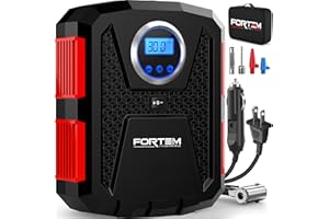 FORTEM Tire Inflator Portable Air Compressor, Air Pump for Car Tires and Bikes, Car Tire Pump w/Auto Shut Off, 150 PSI, 110V AC 12V DC, LED Light, Carrying Case