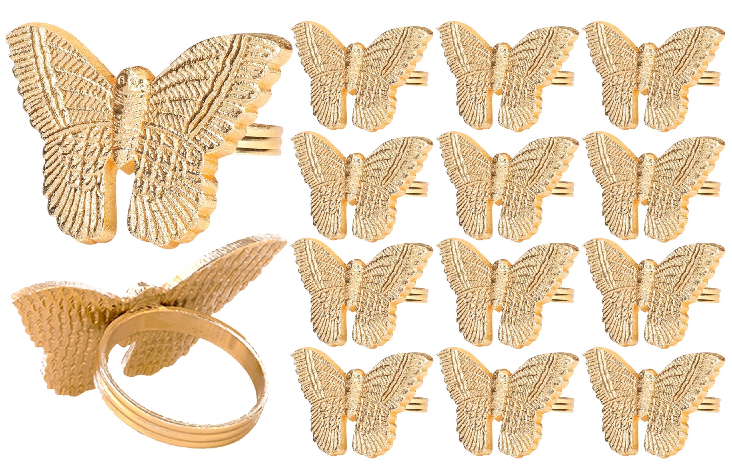 Photo 1 of 12 Pcs Gold Napkin Rings Set - Lightweight Metal Butterfly Bling Napkin Rings Guest Napkin Buckle for Wedding, Party, Gathering, Dinner, Table, Banquet, Decoration, Gifting - CLEENTABLE