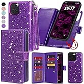 Varikke for iPhone 16 Pro Wallet Case Detachable with RFID Blocking Card Holder for Women, Glitter Leather Strap Strong Magnetic Flip Wallet Removable Phone Case for iPhone 16 Pro 6.3", Dark Purple