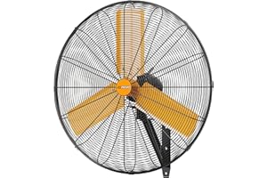 AIRWIZARD 30 inch Oscillating High Velocity Wall Mount Fan, 8550 CFM Industrial Heavy Duty Metal Wall Fan, 3 Speeds, Adjustable Height and Tilt, Commercial Shop Fan for Garage, Workshop