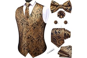 GUSLESON Men's V-Neck Suit Vests Formal Men Vest Paisley Jacquard Tie Waistcoat Bow tie Hanky Set Wedding 7PCS