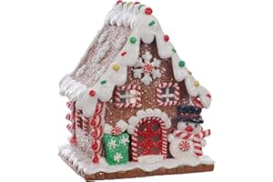 5.5" Tall Gingerbread House, LED Clay Collectible House Christmas Village Ornaments with Snowman Box for Holiday Decor, Chris