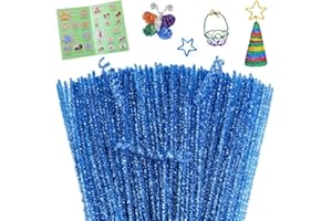 Giwrmu 100 Pieces Pipe Cleaners Chenille Stem, Glitter Lake Blue Pipe Cleaners Craft, Fuzzy Sticks Craft Supplies, Colored Pipe Cleaner for Creative Handmade DIY Art Craft Project