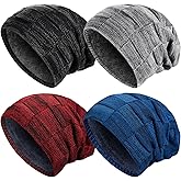 Geyoga 2/3/4 Pack Winter Beanie Hats for Men Warm Slouchy Beanies Hats Fleece Lined Thick Knitted Ski Skull Warm Cap
