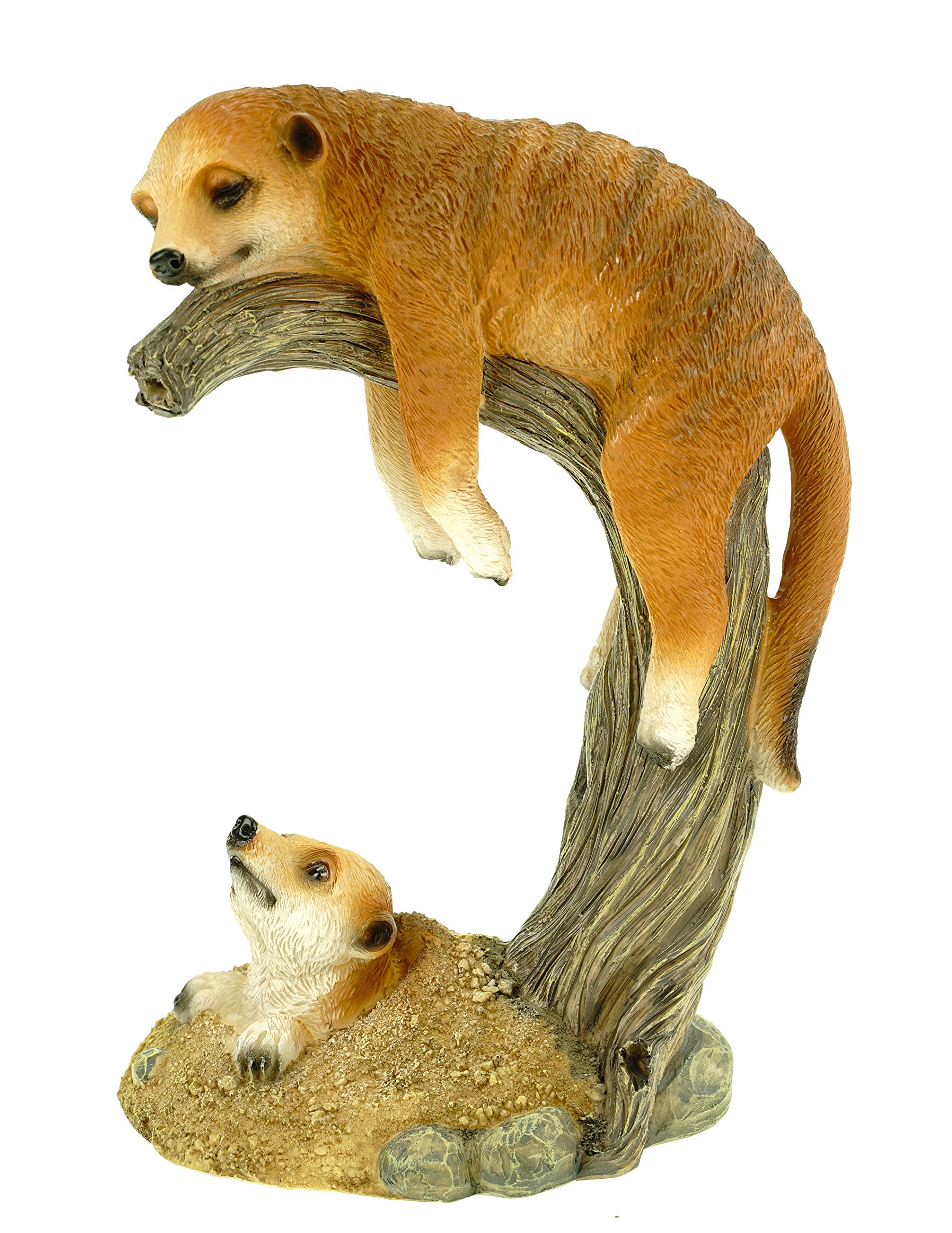 Kremers Schatzkiste Meerkat Mama + Child on Branch Garden Figure Polyresin 24 cm Garden Figures Large Figures Sculptures for Animal Figures Decorative Ration Mum with Child Family Weatherproof
