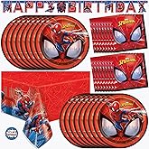 Spiderman Birthday Decorations | Serves 16 | Banner, Tablecloth, Plates, Napkins, Sticker | Spiderman Party Decorations