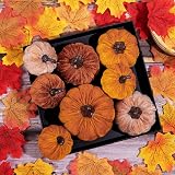 Whaline 12Pcs Fall Velvet Foam Pumpkins 3 Sizes Orange Brown Khaki Decor view 4
