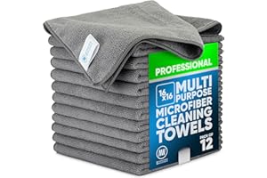 MICROFIBER WHOLESALE MW Pro Microfiber Cleaning Cloths (12 Pack) | Size 16" x 16"| All Purpose Microfiber Towels - Clean, Dust, Polish, Scrub, Absorbent (Gray)