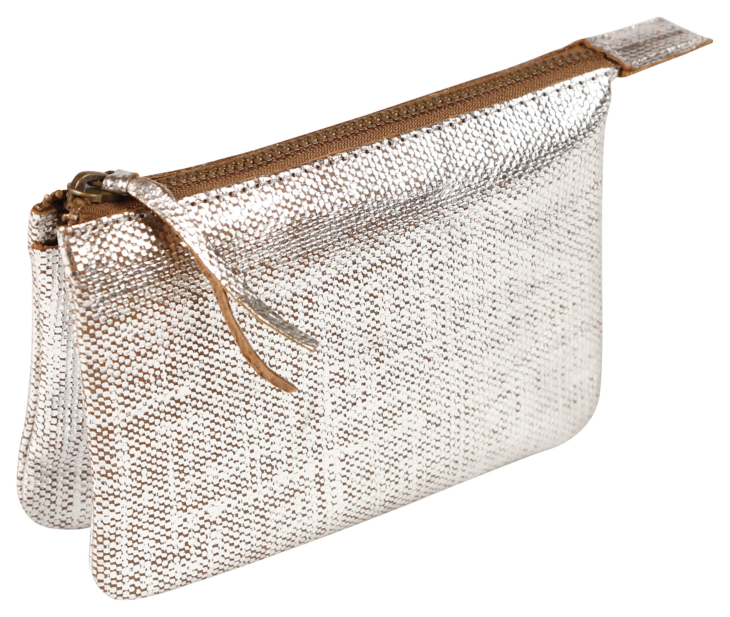 Clairefontaine 410047C - One Kleo-Pathra Genuine Lambskin Leather Wallet - 2 Compartments + Zipper - Dimensions: 13x9 cm - Silver Colour - Multi-Functional