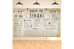 DARUNAXY 80th Birthday Party Decorations, Vintage Back in 1946 Banner 80 Year Old Birthday Party Poster Supplies Vintage 1946 Backdrop Photography Background for Men & Women 80th Class Reunion Decor