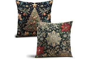 YOU FOUND ME William Morris Christmas Tree and Snowflakes Pillow Cover 18x18 Inches(Set of 2) - Vintage Floral Art Throw Pillowcase - Farmhouse Decor for Couch, Sofa, Bed - Living Room Home Decor Gift (Green-Tree)