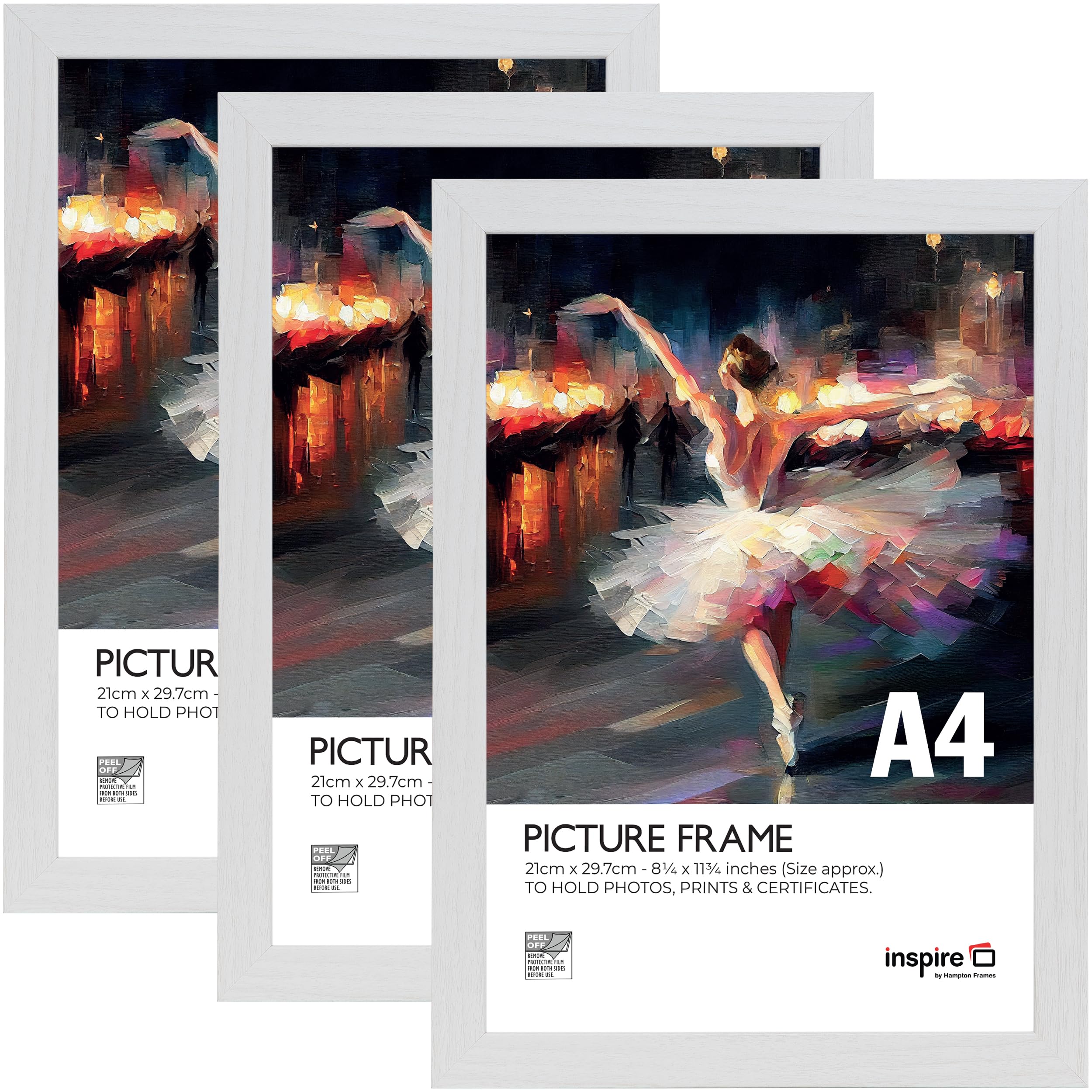 Inspire By Hampton BERGEN A4 (21x30cm) White Picture Photo Frame Acrylic (Non-Glass) 3-Pack IBHBERA4NG-PK3