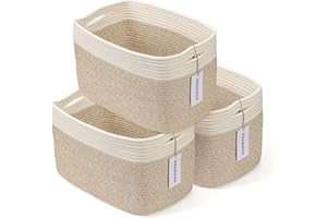 XUANGUO Cotton Rope storage Basket Bins Woven Basket for Organizing Shelves Rectangle Decorative Baskets For storage Clothes Toys Books Towels Square Wicker Nursery basket organizer 3 pack white and brown