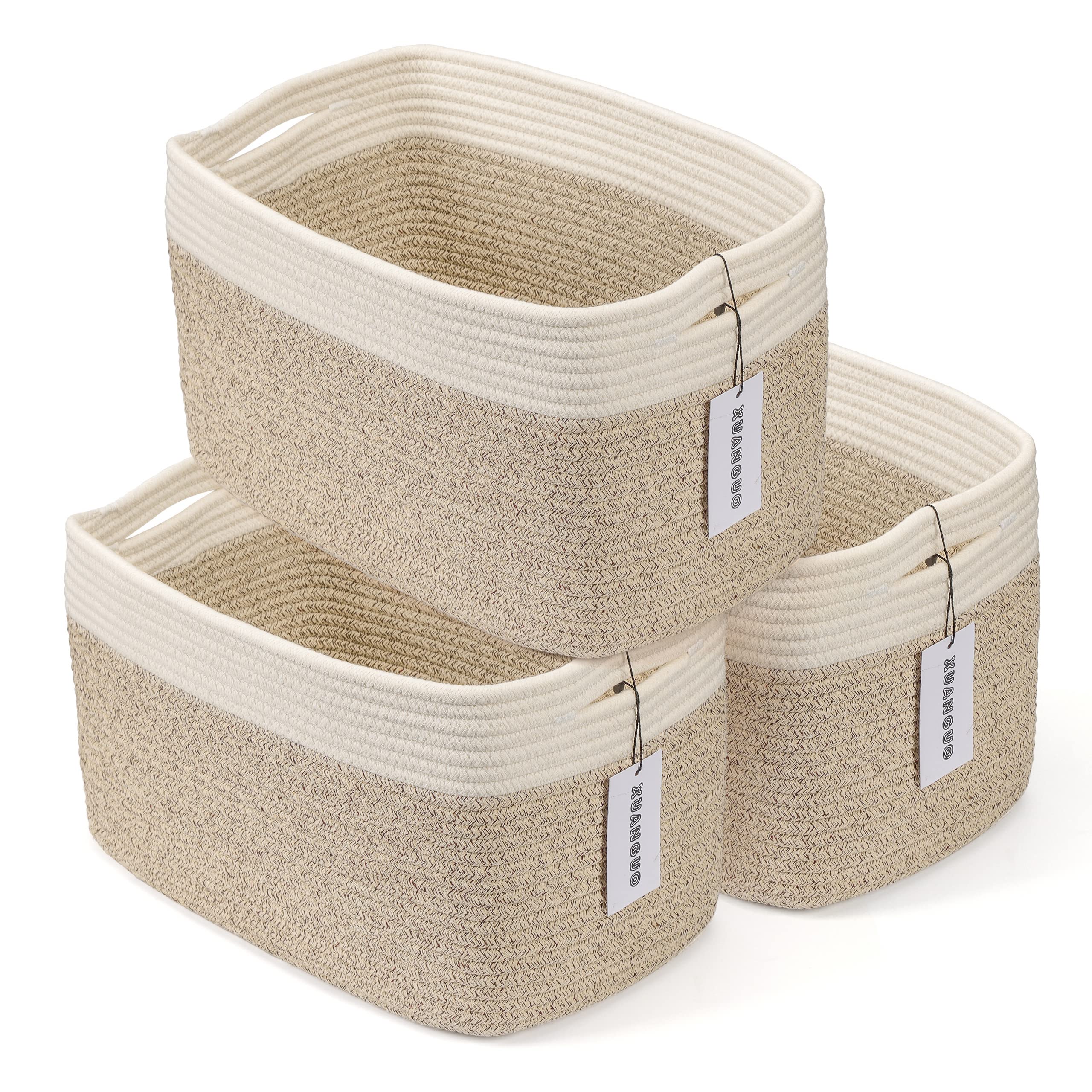 thumbnail image 2 of Cotton Rope Storage Basket With Lid, Woven Rope Blanket Storage Basket Nursery Storage Container Toys Bins Laundry Baskets For Living Room Bedroom 2 of 9