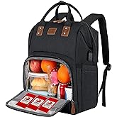 MAQTOIZ 17 Inch Laptop Backpack, Large Lunch Backpack for Women Men Gifts, Travel Carry On with Lunch Box and USB Port, Insulated Cooler Bookbag Nurse Work Backpacks, Black