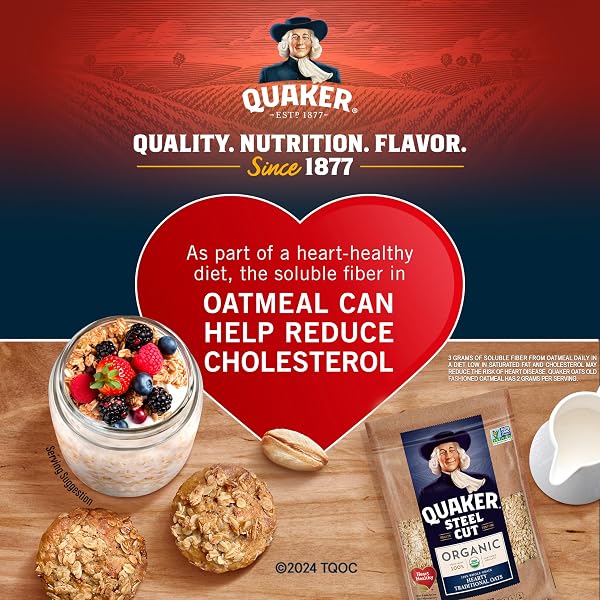 QUAKER STEEL CUT OATS, USDA ORGANIC, NON GMO PROJECT VERIFIED, 20OZ RESEALABLE BAGS (PACK OF 4)