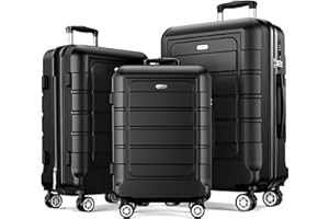 SHOWKOO Luggage Sets Expandable PC+ABS Durable Suitcase Double Wheels TSA Lock Black