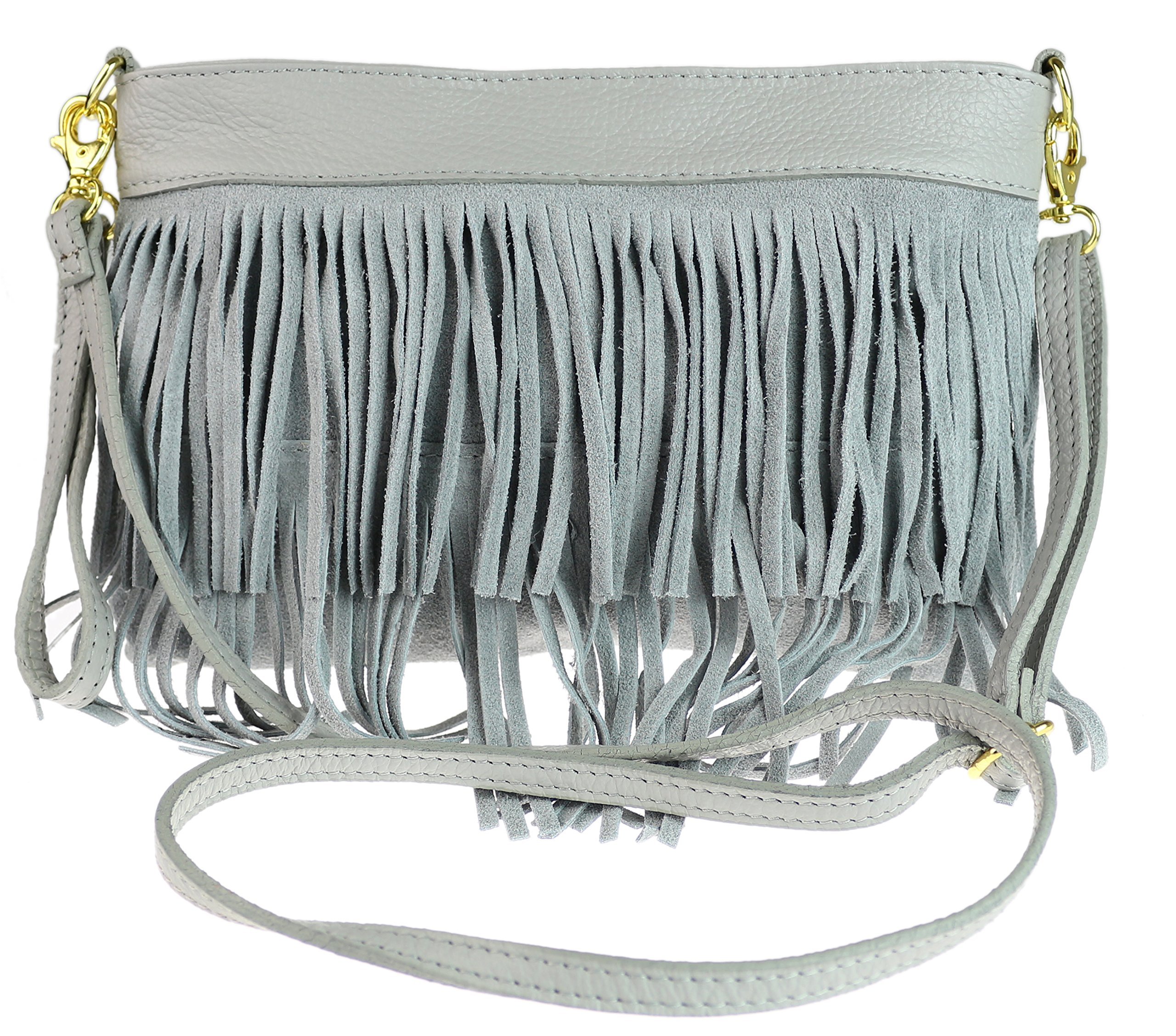 Girly Handbags New Medium Genuine Suede Shoulder Bag Tassel Crossbody Womens Designer Slouch - Light Grey