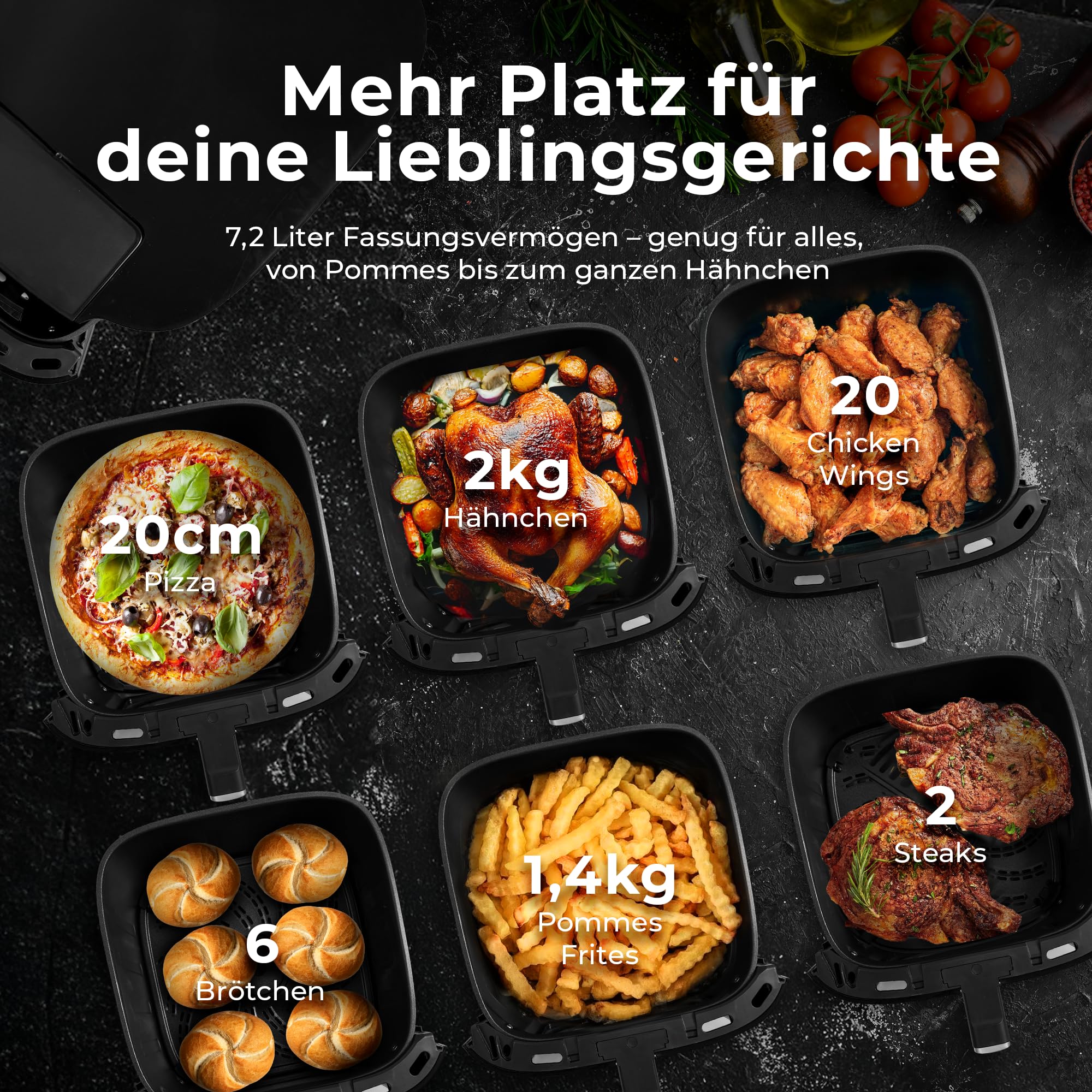 Balter Heißluftfritteuse Airfryer mit Öl- & Wasser-Spray Funktion für extra knusprige Speisen, 7,2L XXL, Heissluftfriteuse mit Sichtfenster, 10 Programme, Air Fryer, inkl. 100 Rezepte, HL-710 7