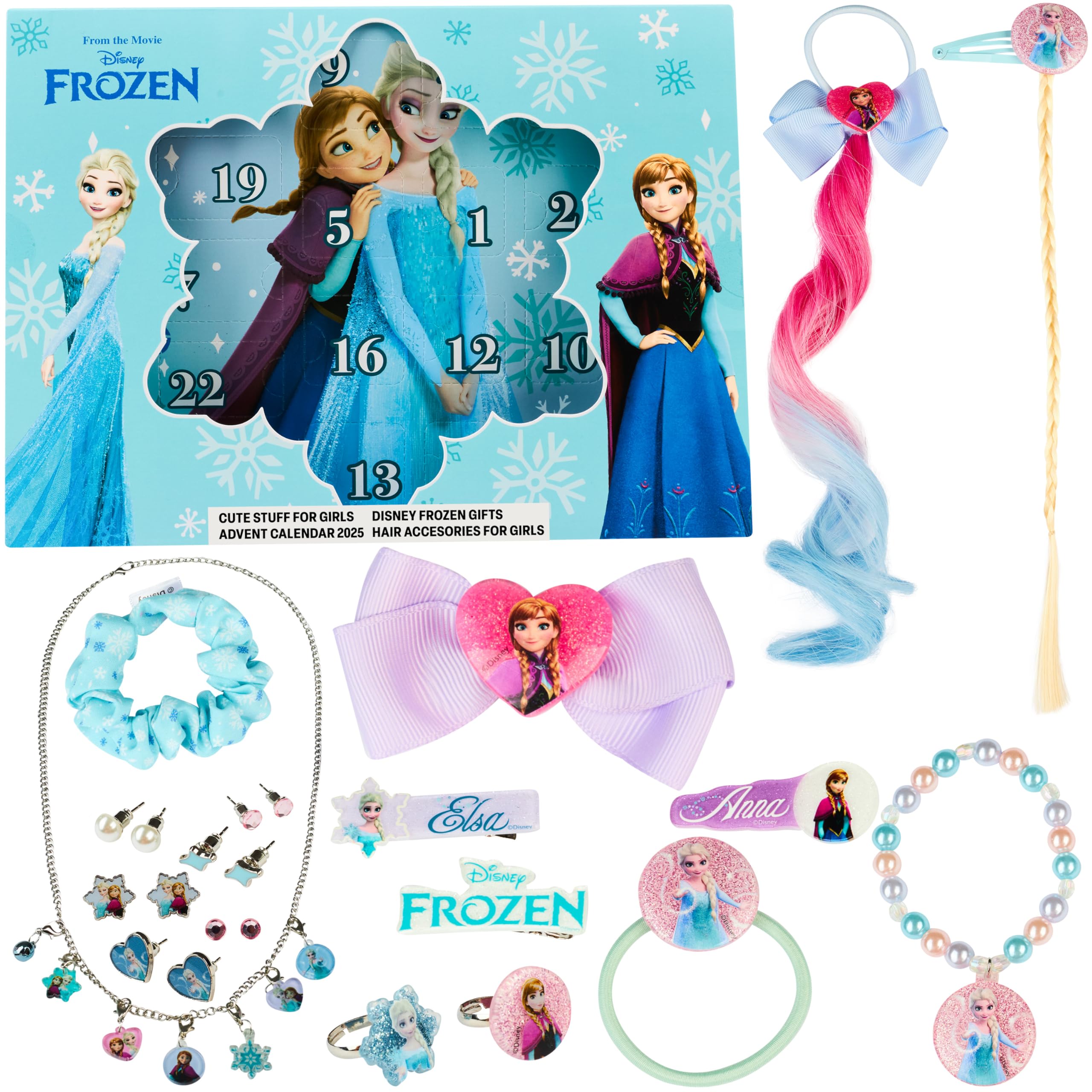 Disney Frozen Advent Calendar 2025 for Girls, Hair Accessories & Jewellery Christmas Countdown, Hair Clips Scrunchies, Xmas Girls Gifts (Blue Frozen)