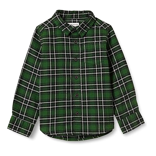 Amazon Essentials Toddler Boys' Flannel Button Down Shirt, Green, 2T
