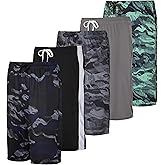 Real Essentials 5-Pack Boys' Dry-Fit Active Athletic Performance Basketball Shorts with Pockets
