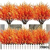RECUTMS 20 Bundles Artificial Fall Flowers No Fade Faux Autumn Plants, Fake Indoor Outdoor Greenery for Thanksgiving Christmas Wedding Party Home Garden Fireplace Décor(Gold)