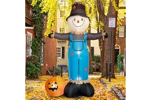 ENERLEAF 8 FT Fall Halloween Inflatables Scarecrow with Pumpkin Outdoor Decorations for Yard, Autumn Giant Scarecrow with Pumpkin with LED Cold White Lights, Lawn Garden Outdoor Decor