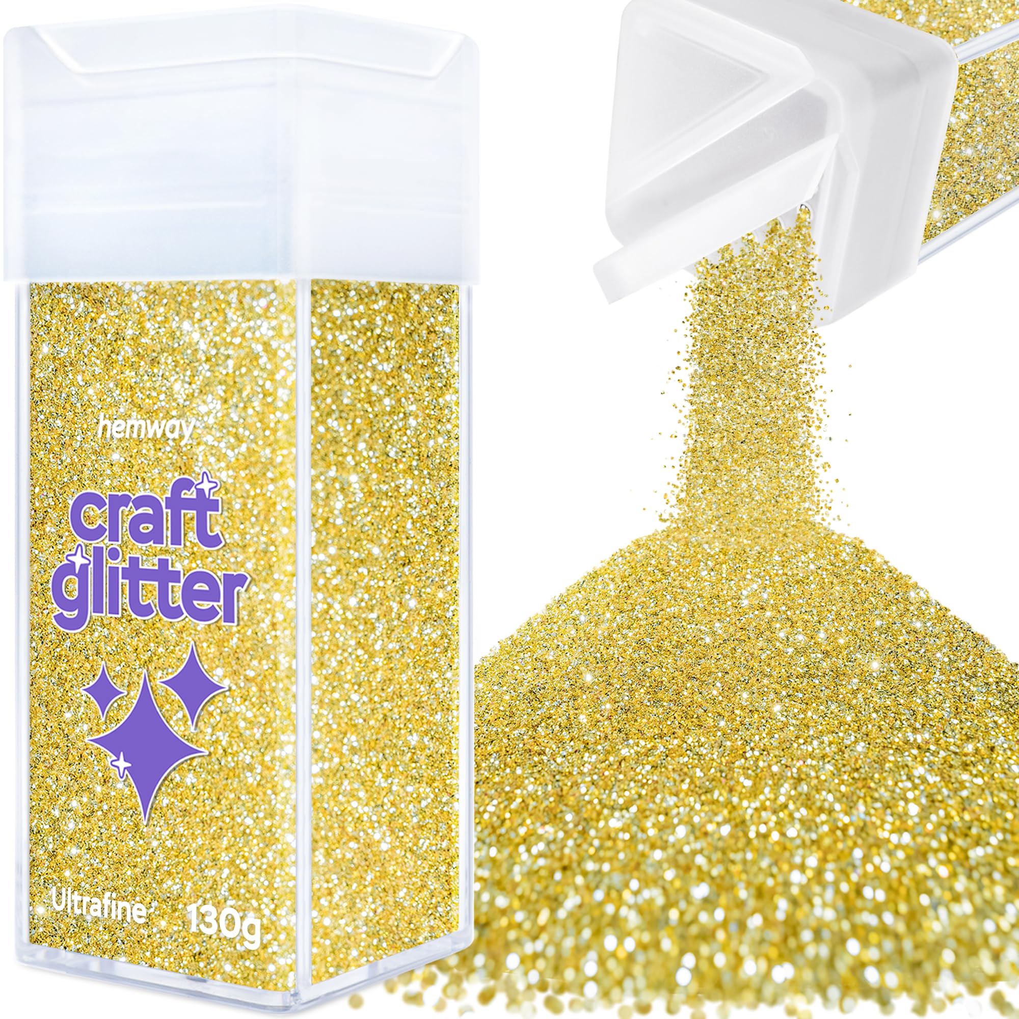 Hemway Glitter Shaker Sand Gold 110g Ultrafine, Craft Glitter Shaker for Resin & Epoxy Crafts, Christmas Art Supplies, Nail, Body, Face, Eye, Festival, Crafting, Slime, Sparkle