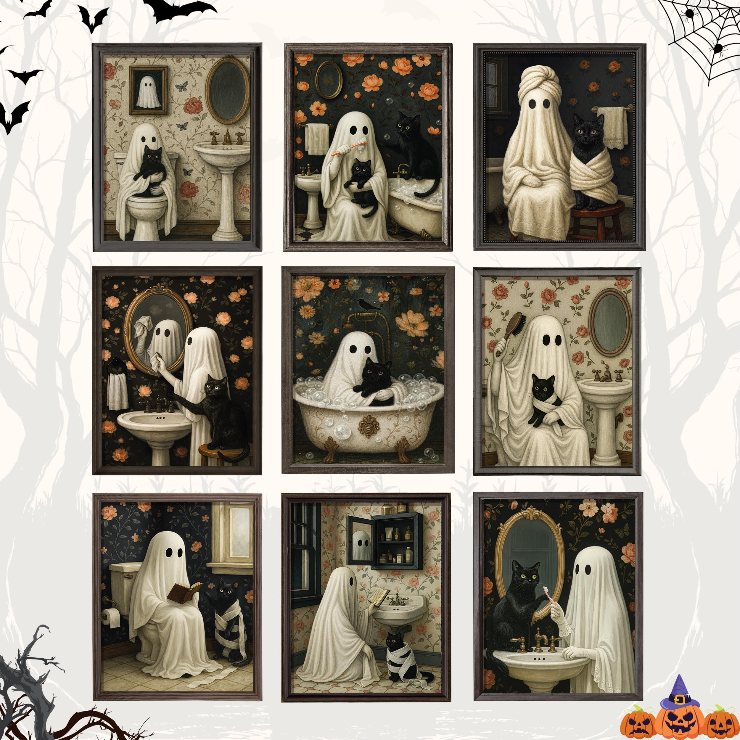 Photo 1 of 97 Decor Halloween Bathroom Decor - Vintage Ghost Wall Art Prints, Gothic Bathroom Wall Art Posters For Room Aesthetic, Spooky Ghost Pictures Cute Halloween Decorations Indoor For Home (unframed)