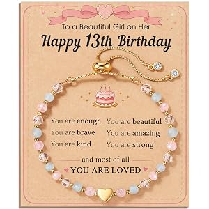 HGDEER You Are Loved, Heart Crystal Bracelet 13th Birthday Gifts for Girls | 14k Gold Plated Heart, Hypoallergenic, Adjustabl