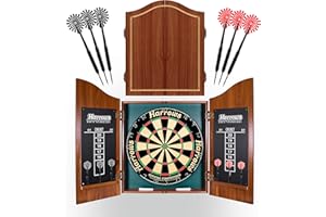 Harrows Pro Choice Cabinet & Competition Sisal/Bristle Dartboard Set with 2 Sets of Brass Steel-Tip Darts