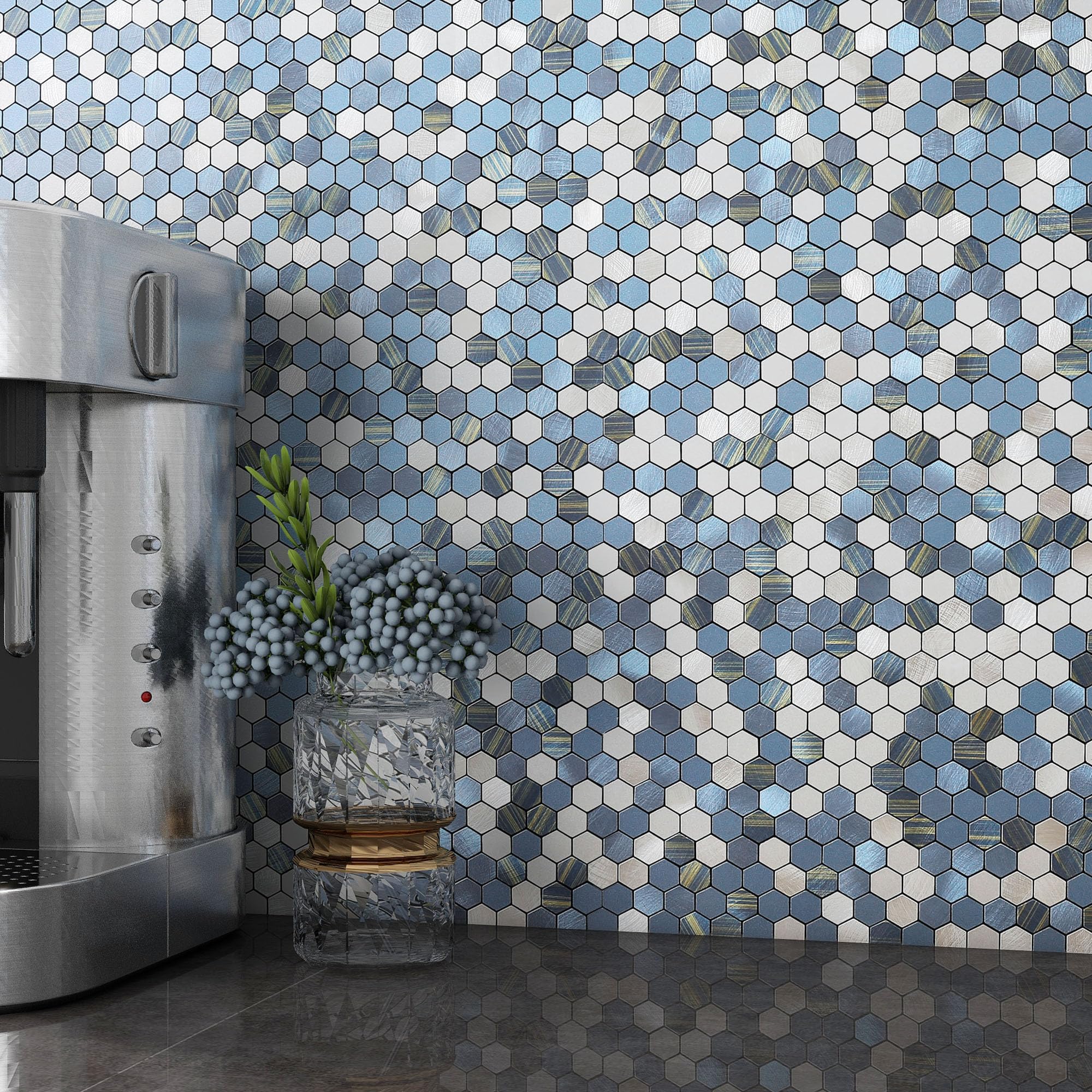 MOFIT Peel And Stick Backsplash Hexagon Tile – Metallic Brown Mosaic Self-Adhesive Wall Stickers, 10 Sheets, Waterproof & Heat Resistant, DIY Kitchen Bathroom RV Fireplace Renovation