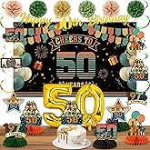 Aneco 22 Pieces Vintage 50th Birthday Decorations with Happy 50th Birthdays Banner Backdrop Hanging Swirl Honeycomb Paper Poms Balloon for Men Women Back in 1976 Birthday Party Supplies