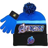 Marvel Avengers Kid’s Hat Scarf and Snow Gloves 3 Pc. Set, Soft Warm Pom-Pom Beanie Cute Outdoor Wear for Boys and Toddlers